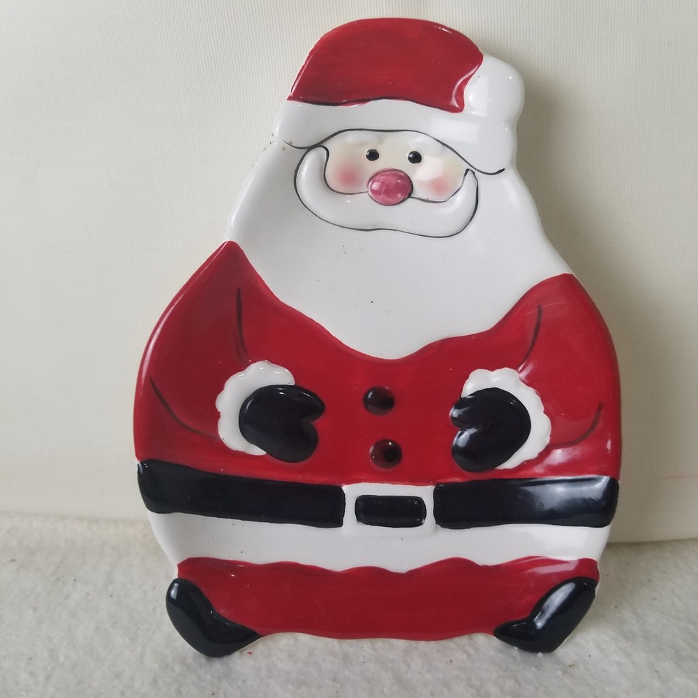 Hand Painted Santa Claus Ceramic Candy Dish Trinket Tray Christmas Decor‎